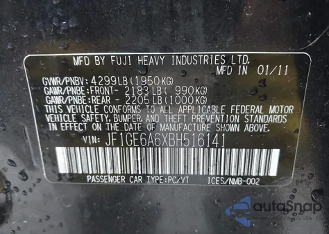 2011 Subaru Impreza 2.5I from USA, damaged, VIN JF1GE6A6XBH516141